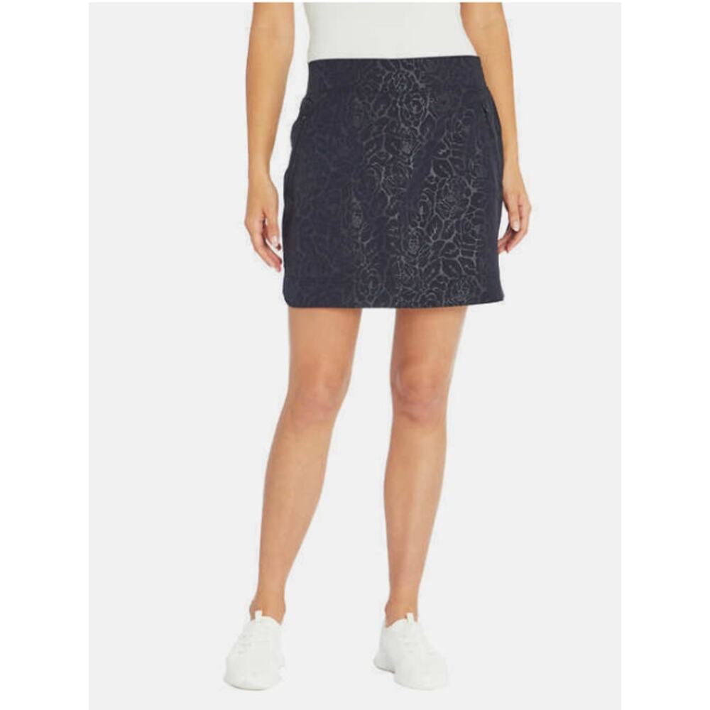 Orvis Travel Skort Women's Black Floral Embossed Elastic Waist Mini Size Small